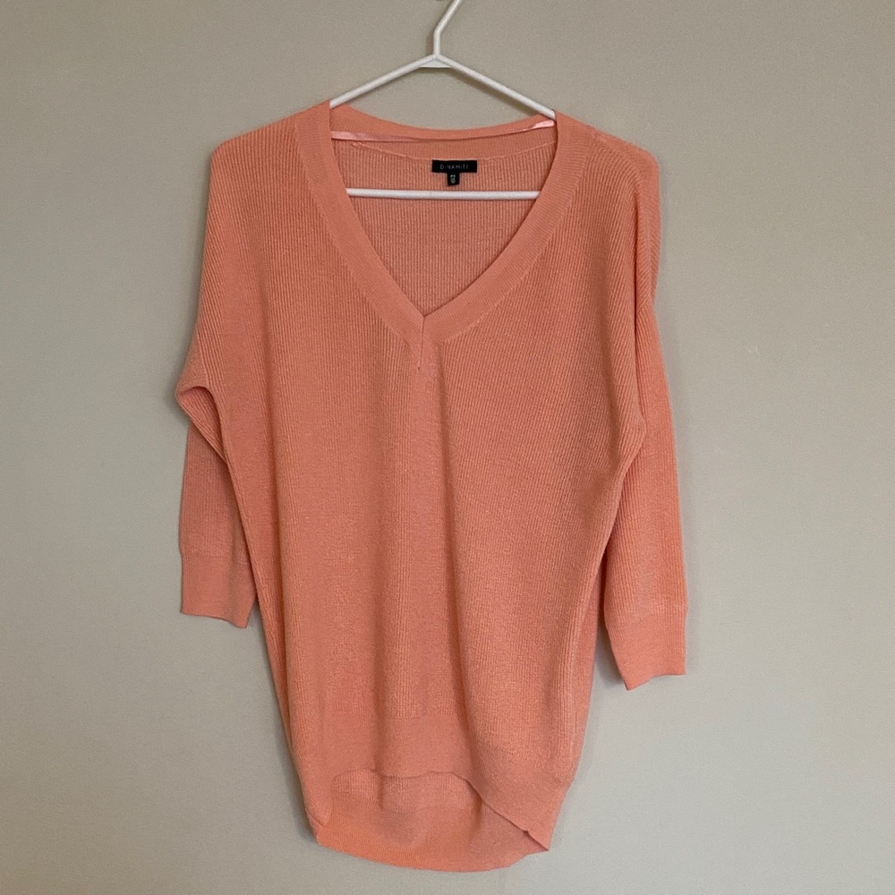 Dynamite V-Neck Sweater - Soft Coral, Size S
